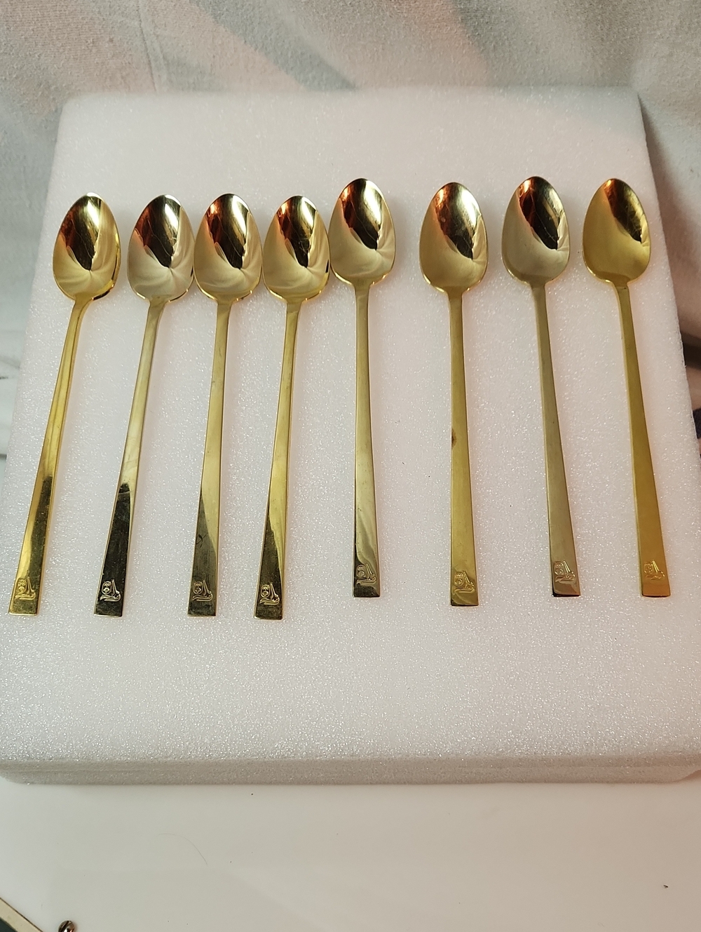 Gold Stainless Steel Long Handle Dessert Spoons - Set of 8